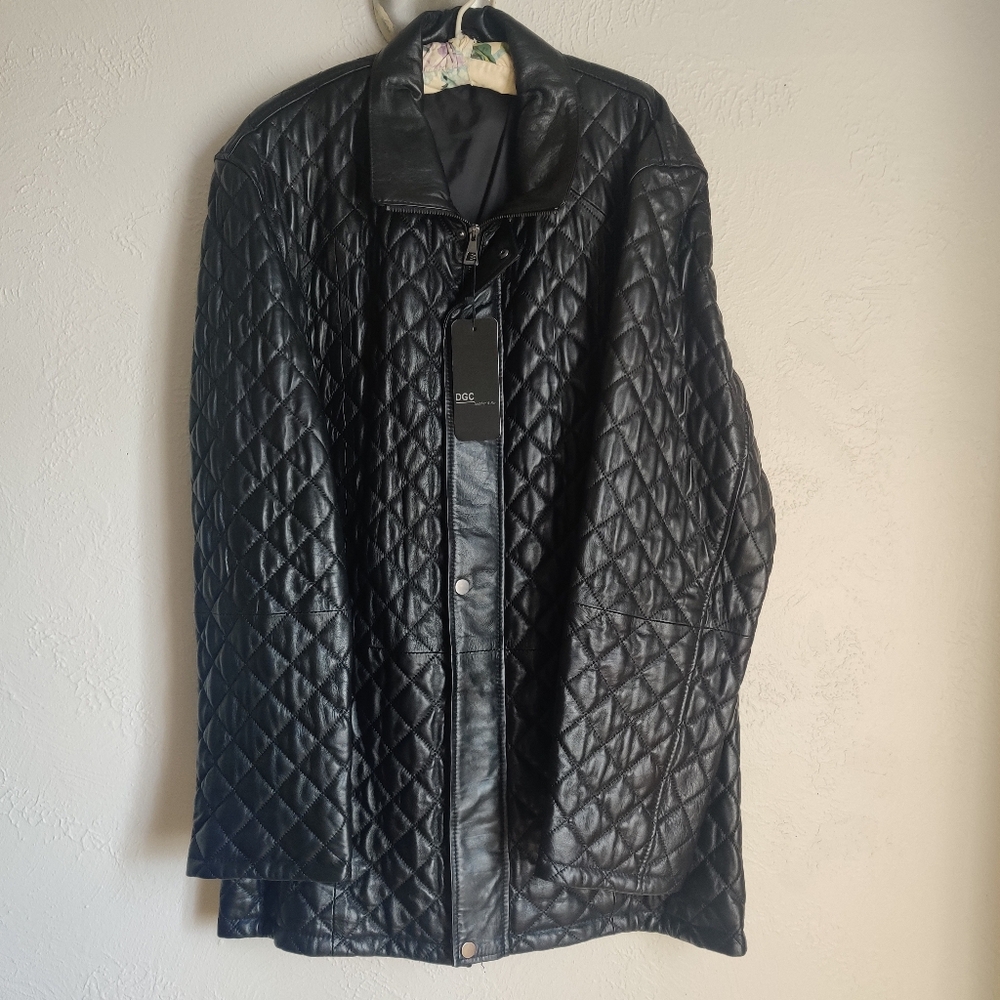 DGC Leather And Fur Lamb Leather Quilted Zip Jacket Over Coat